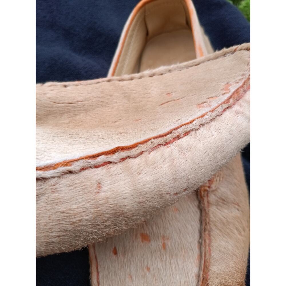 Stokton Italy Pony Hair Moccasins Size 8 Tan Orange Undertone Slip On Designer - Picture 6 of 8